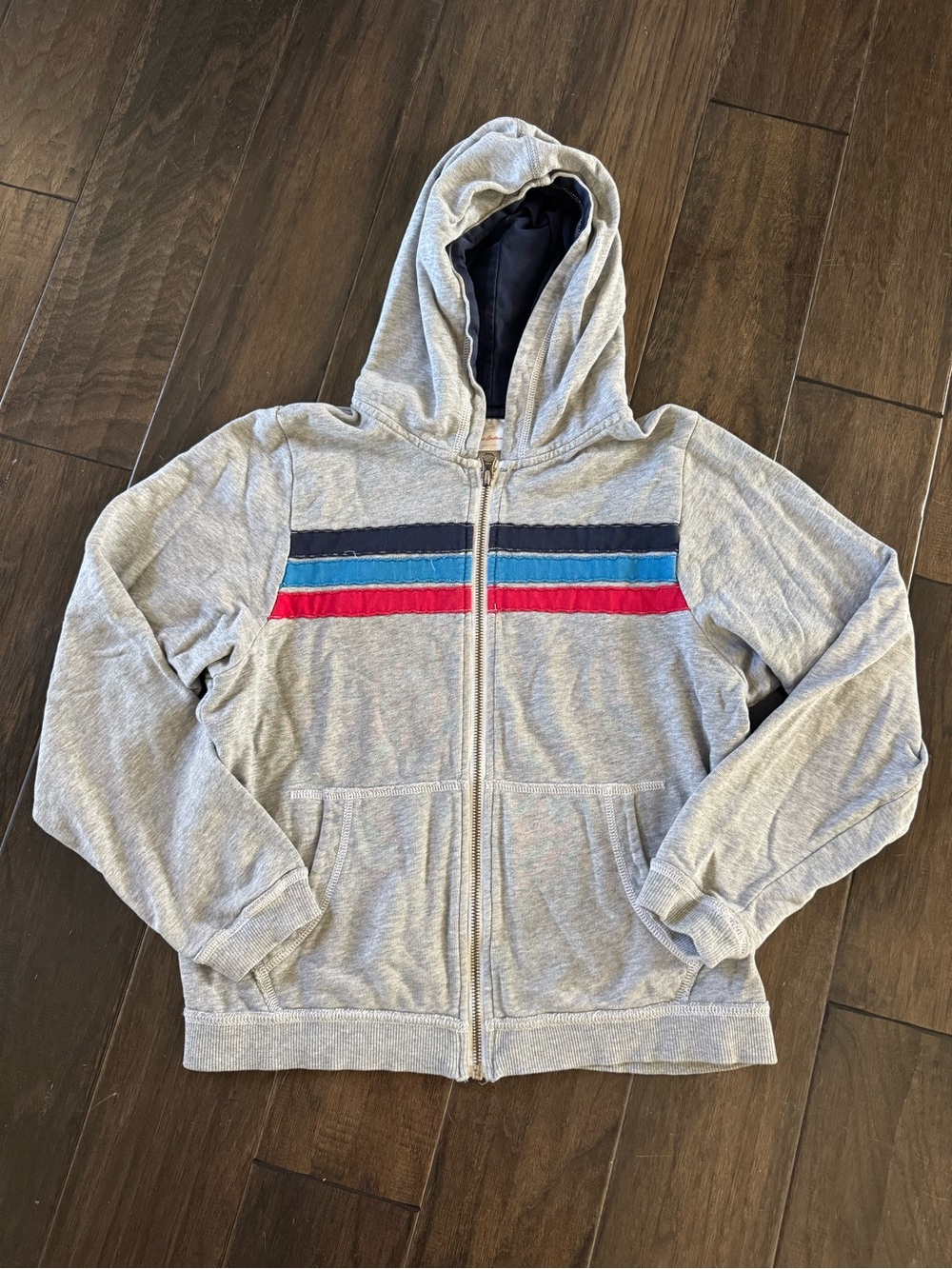 Boy’s Hanna Andersson Zip Hoodie Sweatshirt in Light Gray with Stripes